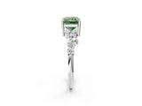 White gold Fancy Green Radiant Cut Diamond Scattered Round Accent Ring with Prong Setting_14