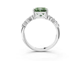 White gold Fancy Green Radiant Cut Diamond Scattered Round Accent Ring with Prong Setting_15