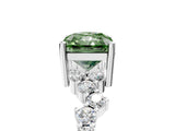 White gold Fancy Green Radiant Cut Diamond Scattered Round Accent Ring with Prong Setting_17