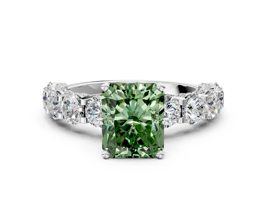 White gold Fancy Green Radiant Cut Diamond Side Stone Engagement Ring with Four-Prong Setting_24