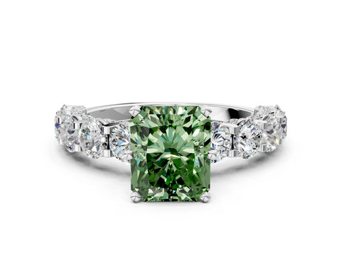 White gold Fancy Green Radiant Cut Diamond Side Stone Engagement Ring with Four-Prong Setting_24