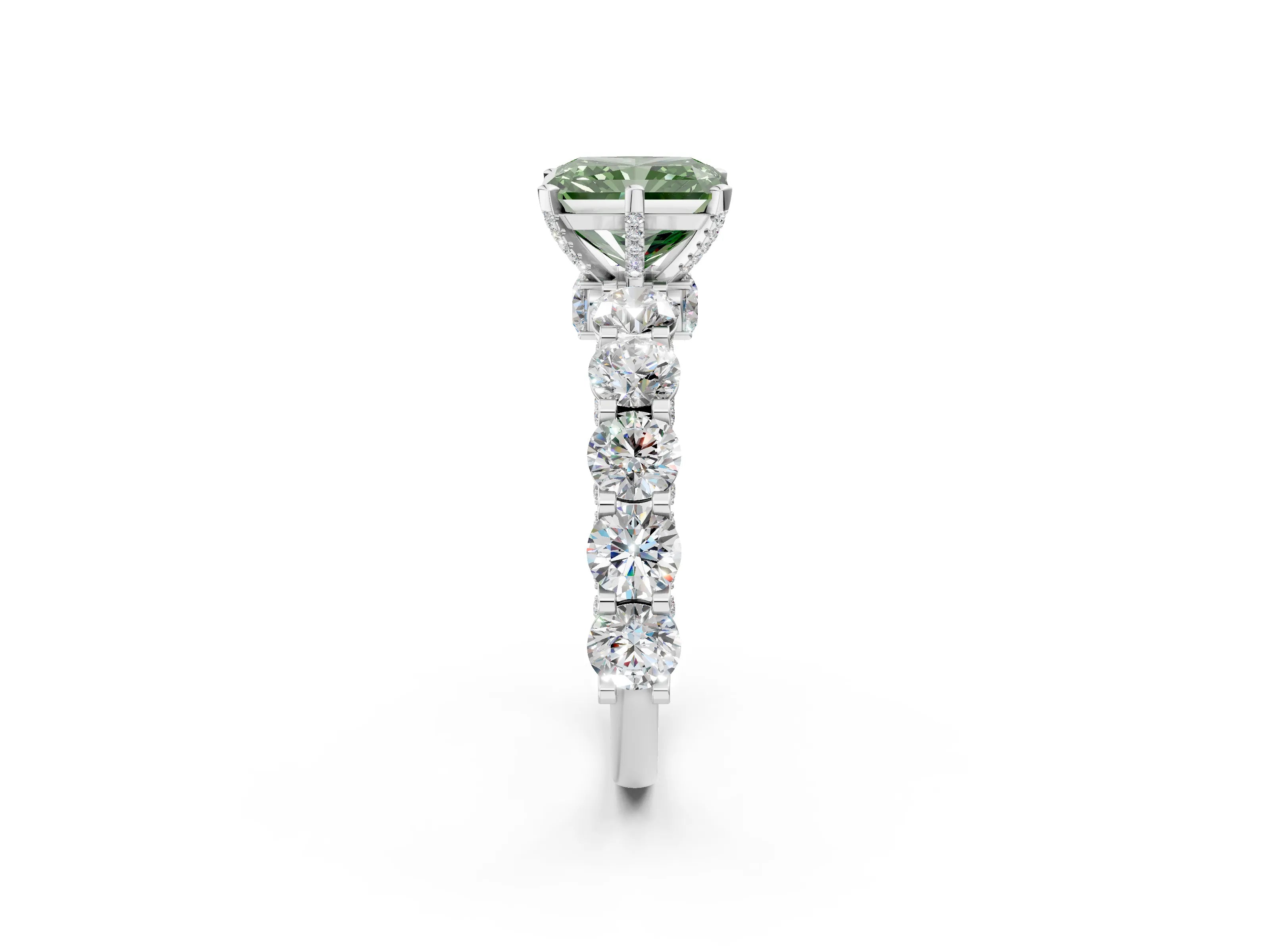 White gold Fancy Green Radiant Cut Diamond Side Stone Engagement Ring with Four-Prong Setting_26