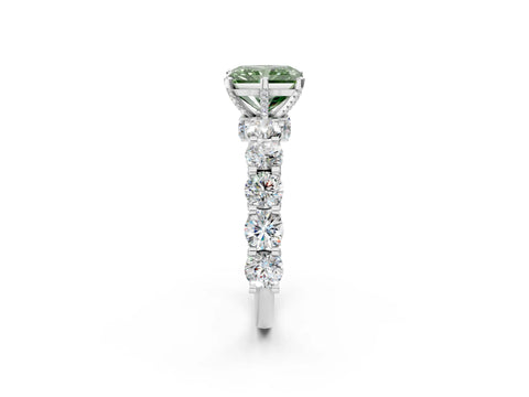 White gold Fancy Green Radiant Cut Diamond Side Stone Engagement Ring with Four-Prong Setting_26