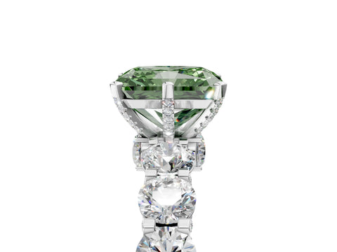 White gold Fancy Green Radiant Cut Diamond Side Stone Engagement Ring with Four-Prong Setting_29