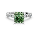 White gold Fancy Green Radiant Cut Diamond Side Stone Solitaire Ring with Round  and Four-Prong Setting_12