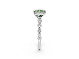 White gold Fancy Green Radiant Cut Diamond Side Stone Solitaire Ring with Round  and Four-Prong Setting_14