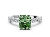 White gold Fancy Green Radiant Cut Diamond Side Stone Solitaire Ring with Round  and Four-Prong Setting_154