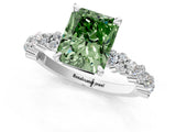 White gold Fancy Green Radiant Cut Diamond Side Stone Solitaire Ring with Round  and Four-Prong Setting_155