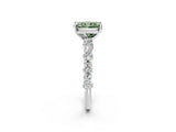 White gold Fancy Green Radiant Cut Diamond Side Stone Solitaire Ring with Round  and Four-Prong Setting_156