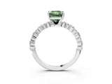 White gold Fancy Green Radiant Cut Diamond Side Stone Solitaire Ring with Round  and Four-Prong Setting_157