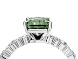 White gold Fancy Green Radiant Cut Diamond Side Stone Solitaire Ring with Round  and Four-Prong Setting_158