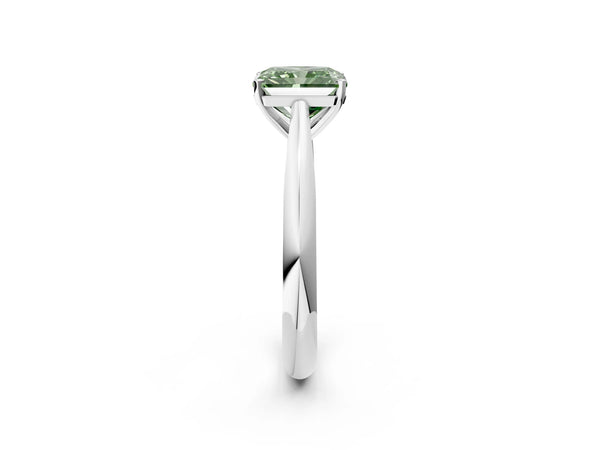Platinum Fancy Green Radiant Cut Diamond Solitaire Engagement Ring with Cathedral Setting and Four-Prong Mount