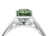 White gold Fancy Green Radiant Cut Diamond Solitaire Engagement Ring with Cathedral Setting and Four-Prong Mount_173