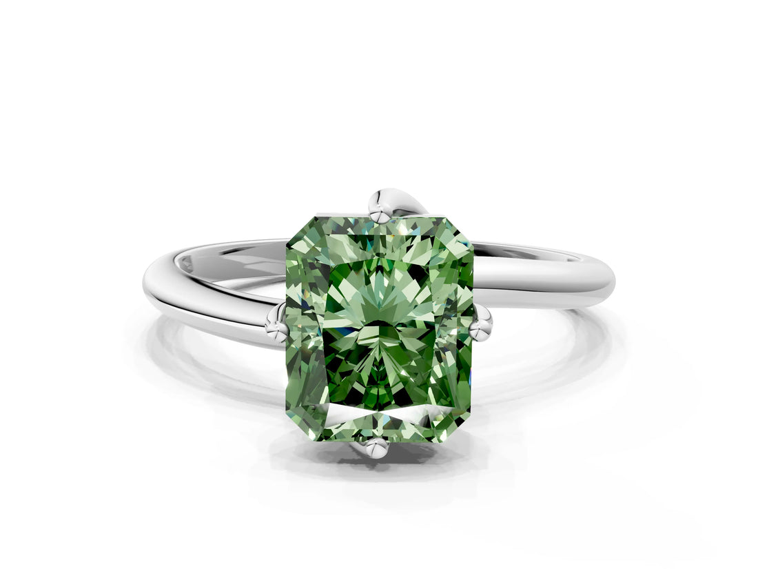 White gold Fancy Green Radiant Cut Diamond Solitaire Engagement Ring with Four-Prong Setting and Classic Band_20