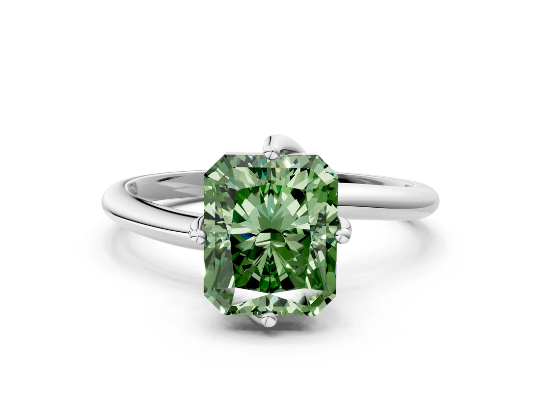White gold Fancy Green Radiant Cut Diamond Solitaire Engagement Ring with Four-Prong Setting and Classic Band_32