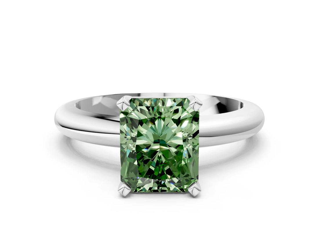 White gold Fancy Green Radiant Cut Diamond Solitaire Engagement Ring with Round Band and Four-Prong Setting_162