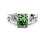 White gold Fancy Green Radiant Cut Diamond Solitaire Engagement Ring with Twisted Pavé Band and Four-Prong Setting_81