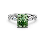 White gold Fancy Green Radiant Cut Diamond Solitaire Pavé Engagement Ring with Round Band and Prong Setting_68