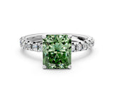 White gold Fancy Green Radiant Cut Diamond Solitaire Pavé Engagement Ring with Round Band and Prong Setting_92