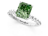 White gold Fancy Green Radiant Cut Diamond Solitaire Ring with Beaded Band and Prong Setting_409