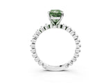 White gold Fancy Green Radiant Cut Diamond Solitaire Ring with Beaded Band and Prong Setting_411