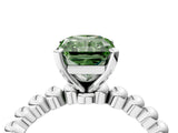 White gold Fancy Green Radiant Cut Diamond Solitaire Ring with Beaded Band and Prong Setting_412