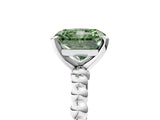 White gold Fancy Green Radiant Cut Diamond Solitaire Ring with Beaded Band and Prong Setting_414