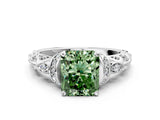 White gold Fancy Green Radiant Cut Diamond Solitaire Ring with Filigree Band and Four-Prong Setting_79