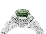 White gold Fancy Green Radiant Cut Diamond Solitaire Ring with Filigree Band and Four-Prong Setting_83