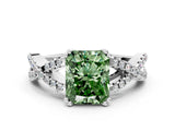 White gold Fancy Green Radiant Cut Diamond Solitaire Ring with Four-Prong Setting and Twisted Pavé Band_60