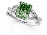 White gold Fancy Green Radiant Cut Diamond Solitaire Ring with Four-Prong Setting and Twisted Pavé Band_61