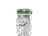 White gold Fancy Green Radiant Cut Diamond Solitaire Ring with Milgrain Pavé Band and Four-Prong Setting_212