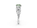 White gold Fancy Green Radiant Cut Diamond Solitaire Ring with Milgrain Pavé Band and Four-Prong Setting_215
