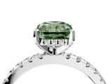 White gold Fancy Green Radiant Cut Diamond Solitaire Ring with Pavé Band and Four-Prong Setting_91