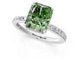 White gold Fancy Green Radiant Cut Diamond Solitaire Ring with Pavé Band and Hidden Halo_33