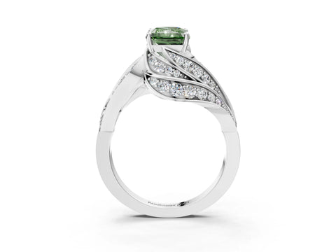 White gold Fancy Green Radiant Cut Diamond Solitaire Ring with Prong Setting and Twisted Pavé Band_15