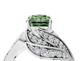 White gold Fancy Green Radiant Cut Diamond Solitaire Ring with Prong Setting and Twisted Pavé Band_16