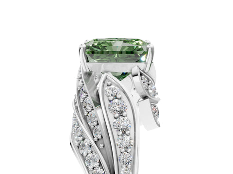 White gold Fancy Green Radiant Cut Diamond Solitaire Ring with Prong Setting and Twisted Pavé Band_17