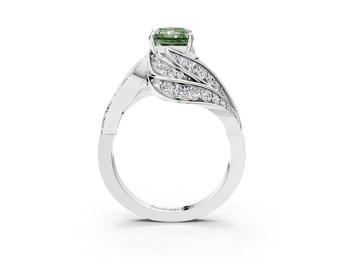 White gold Fancy Green Radiant Cut Diamond Solitaire Ring with Prong Setting and Twisted Pavé Band_3