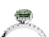White gold Fancy Green Radiant Cut Diamond Solitaire Ring with Round  Pavé Band and Four-Prong Setting_76