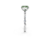 White gold Fancy Green Radiant Cut Diamond Solitaire Ring with Round  Pavé Band and Prong Setting_217