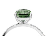 White gold Fancy Green Radiant Cut Diamond Solitaire Ring with Round  Pavé Band and Prong Setting_219