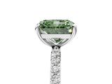 White gold Fancy Green Radiant Cut Diamond Solitaire Ring with Round  Pavé Band and Prong Setting_220