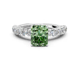 White gold Fancy Green Radiant Cut Diamond Solitaire Ring with Shared Prong Pavé Band and Four-Prong Setting_70