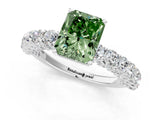 White gold Fancy Green Radiant Cut Diamond Solitaire Ring with Shared Prong Pavé Band and Four-Prong Setting_71