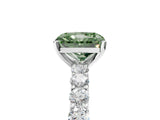 White gold Fancy Green Radiant Cut Diamond Solitaire Ring with Shared Prong Pavé Band and Four-Prong Setting_75