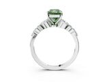 White gold Fancy Green Radiant Cut Diamond Solitaire Ring with Side Stones and Four-Prong Setting_101