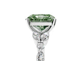 White gold Fancy Green Radiant Cut Diamond Solitaire Ring with Side Stones and Four-Prong Setting_103