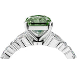 White gold Fancy Green Radiant Cut Diamond Solitaire Ring with Side Stones and Four-Prong Setting_106
