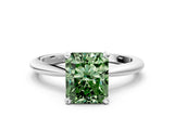 White gold Fancy Green Radiant Cut Diamond Solitaire Ring with Six-Prong Setting and Classic Band_290